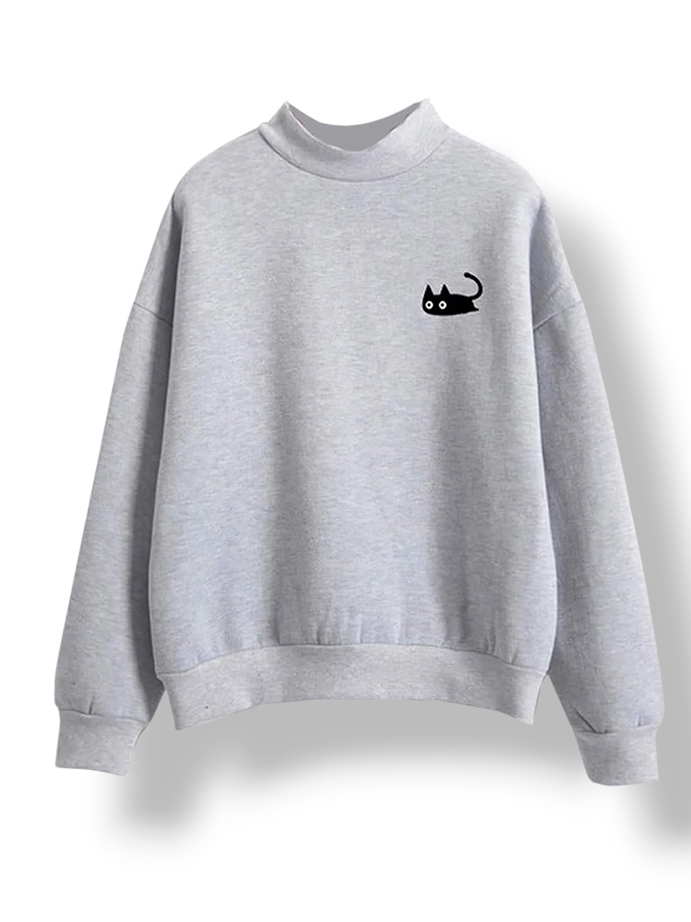 4/$20 SHEIN Gray Cat Graphic Sweatshirt Oversized Pullover Sweater Medium - Picture 2 of 5